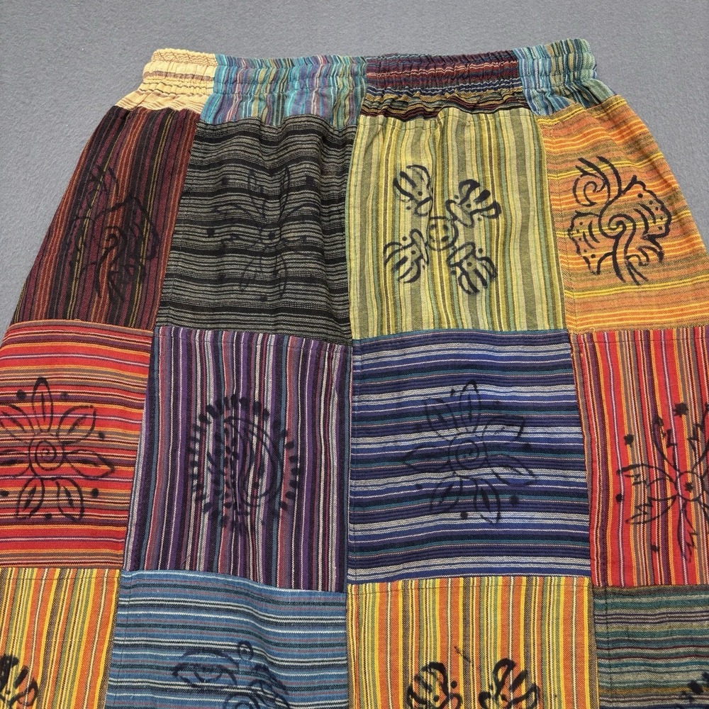 Patchwork Striped Midi Skirt Size S Boho Hippie Retro 100% Cotton Made in Nepal - Picture 12 of 13